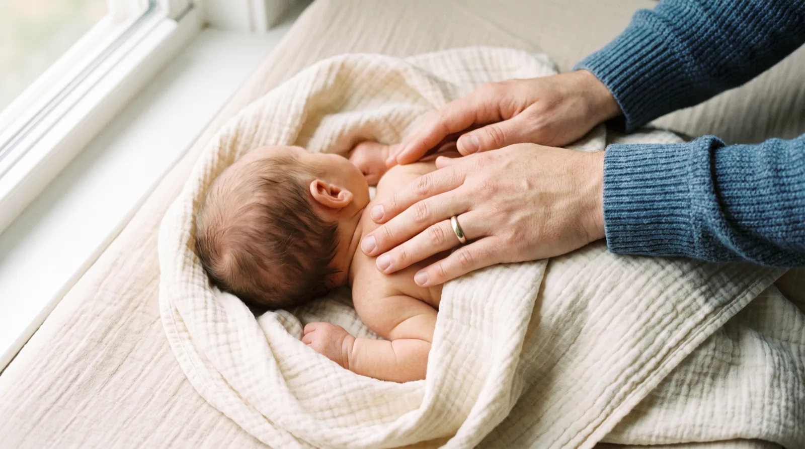 Osteopaat onderzoekt een baby met lichte handgrepen; vanaf wanneer je met je baby naar de osteopaat kunt
